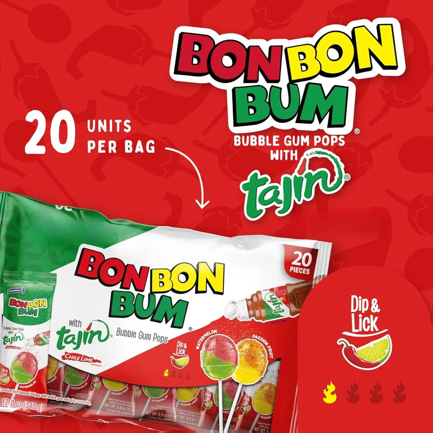 Colombina Bon Bon Bum Tropical Passion Fruit & Watermelon with