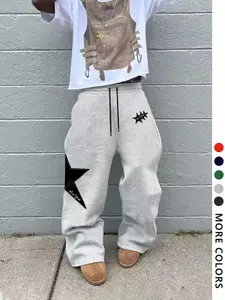 Men's Casual Sporty Long Pants, Geometric Star Print, Drawstring Wide Leg, Loose-Fitting, Yoga Lounge Pants, All Seasons, Men's Fashion