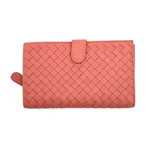 Pre-owned BOTTEGA VENETA Nappa Leather Wallet Intrecciato on Chain Round Orange #4173