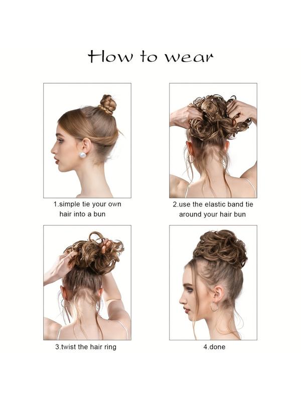 1pc Large Messy Bun Hair Piece Wavy Curly Scrunchies Synthetic Chignon Ponytail Hair Extensions Thick Updo Hairpieces for Women Dirty Blonde hair bun hair piece blonde Bridal Comb in Roma Style curly synthetic hair Hairstyles Wig Synthetic Soft Hairpieces