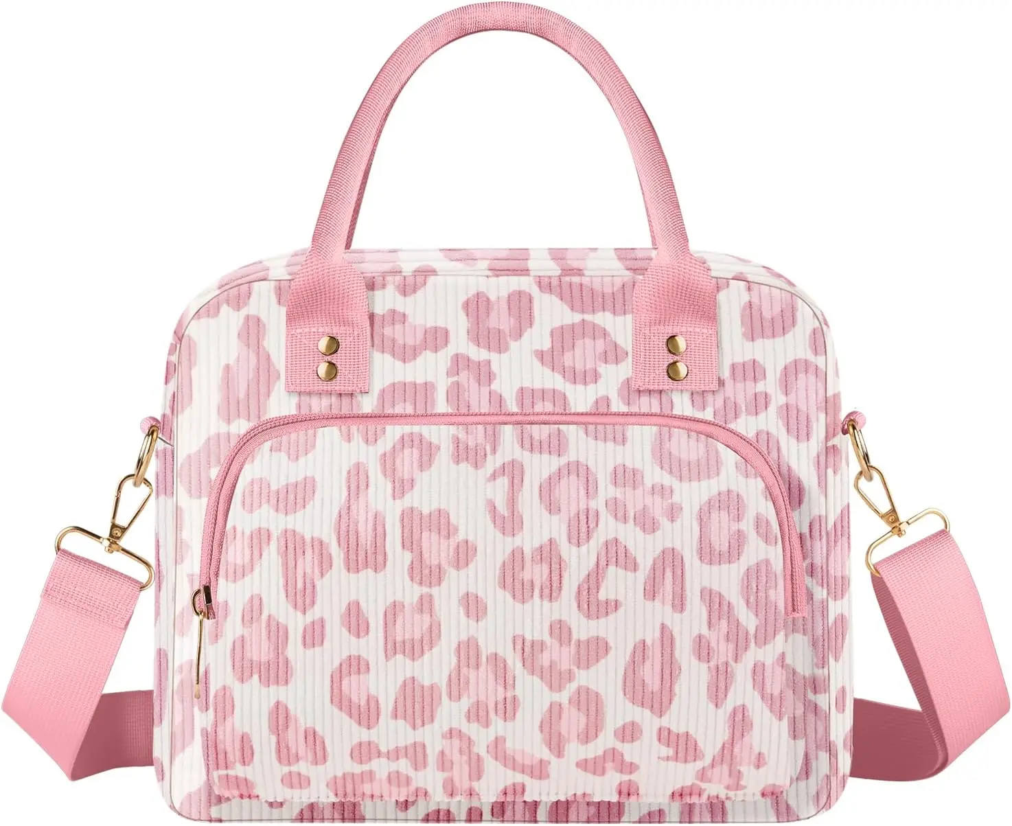 Lunch Bag Large Insulated Lunch Box for Women Adult Cute Pink Leopard Lunchbox Corduroy Lunch Bags Boxes Pail with Shoulder Strap for Work Mom Picnic Office Travel 11.4×6.8×9.1 inches 11.5LGift..