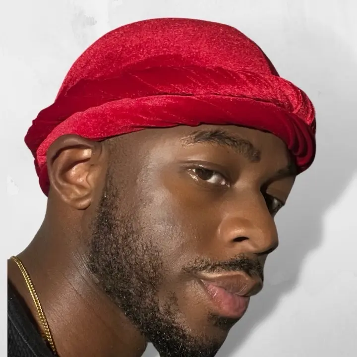 TURBANS BY THOMPSON Turban for Men Halo Turban One Piece Silky Lined Headwrap scarf for Waves and Locs Velvet Red