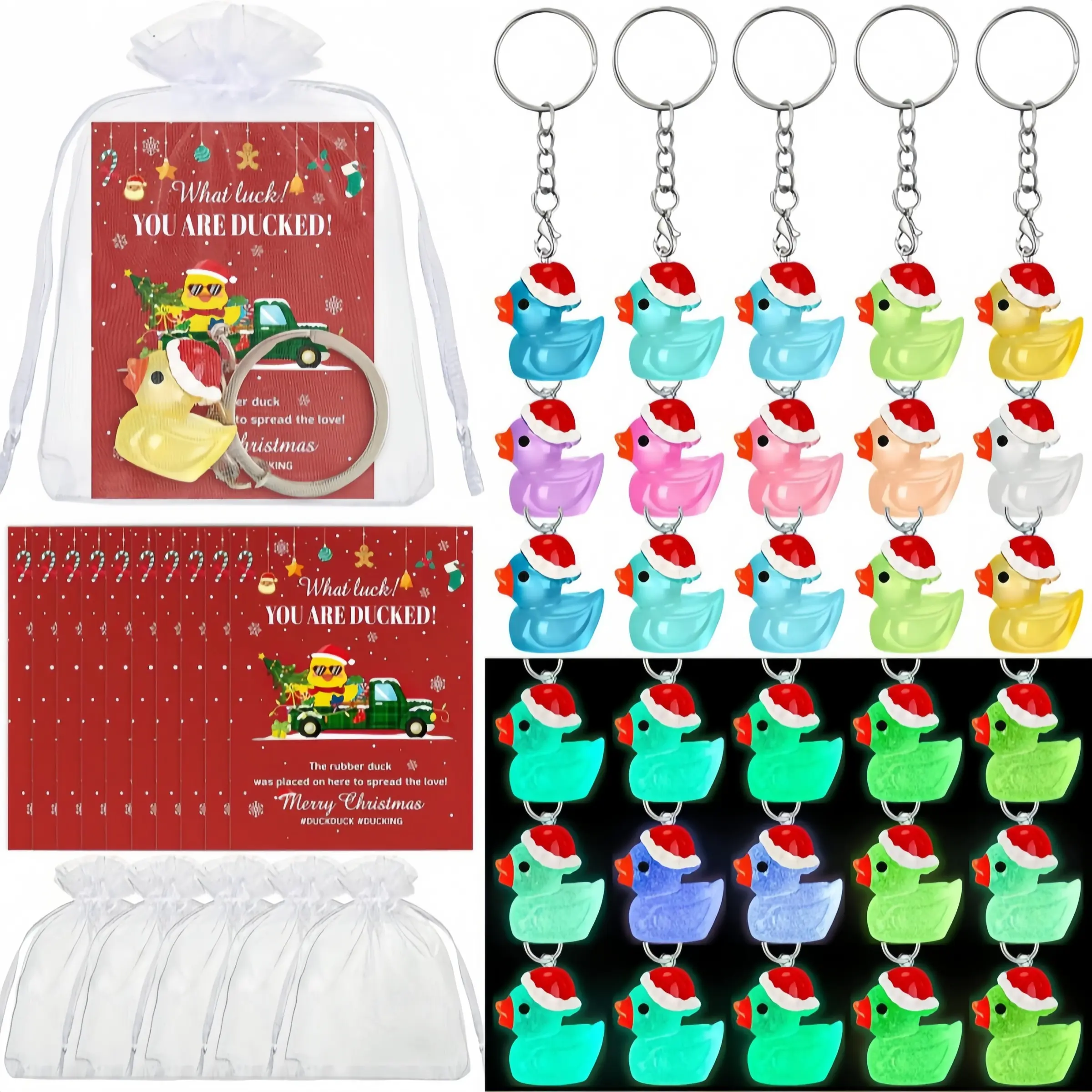 Christmas Resin Duck Keychain Set, Handmade Keychain, Motivational Gift Box, Mini Duck Employee Team Party Return Gifts, Wedding Party Return Gifts