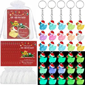 Christmas Resin Duck Keychain Set, Motivational Gift Box, Mini Duck Employee Team Party Return Gifts, Wedding Party Return Gifts