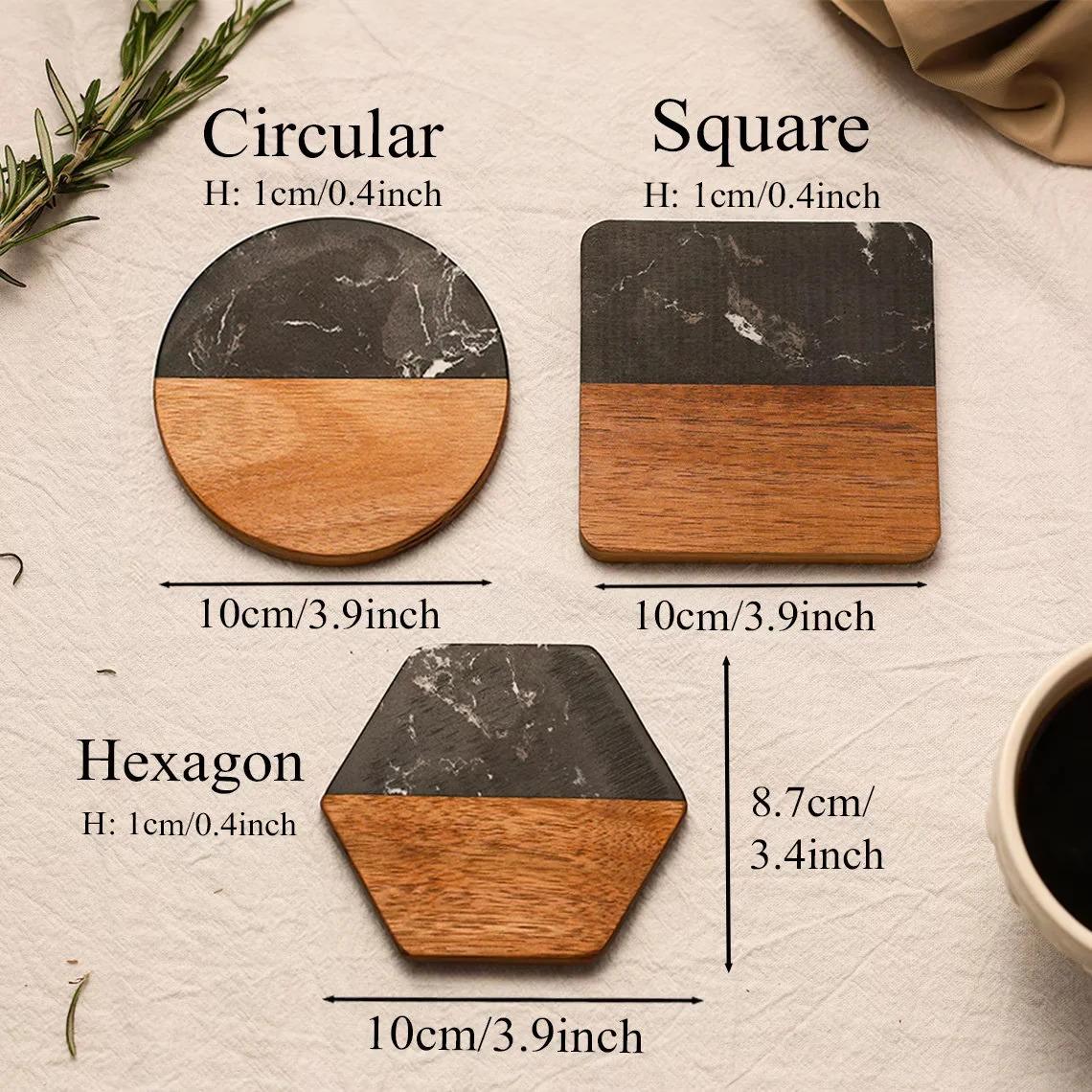 20 Pcs Natural Acacia Wooden White Marble Square Coasters Set US Warehouse Stocked Coaster White Marble Wood Square Coasters