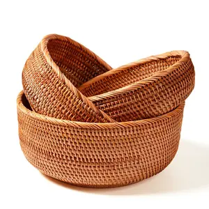 Rattan Round Fruit Basket Set, Vegetable Basket, Stackable Storage Bowls, Ideal for Organizing Fruits and Snacks, Home/kitchen Use (3 Piece)