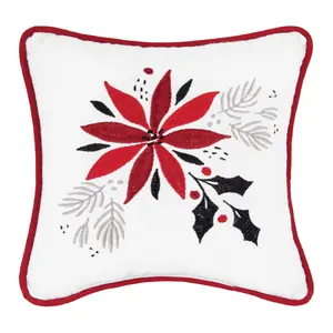 C&F Home Poinsettia & Mistletoe Embroidered Throw Pillow