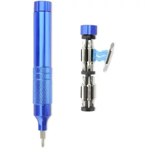 24-in-1 Precision Screwdriver Set, 12 Double-Ended S2 Steel Bits with Triangle Bit, 360° Rotating Cap, Anti-Slip Pen Design, Easy 1-Handed Operation for Eyeglass Fixing, Camera Repair, Console Repair, DIY Projects (Blue)