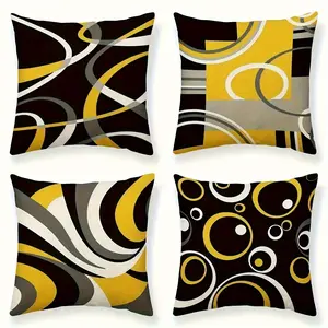 Modern Geometric Abstract Pattern Decorative Pillow Covers, 4 Piece Set Without Pillows, Hidden Zipper, Easy to Clean, Home Decoration