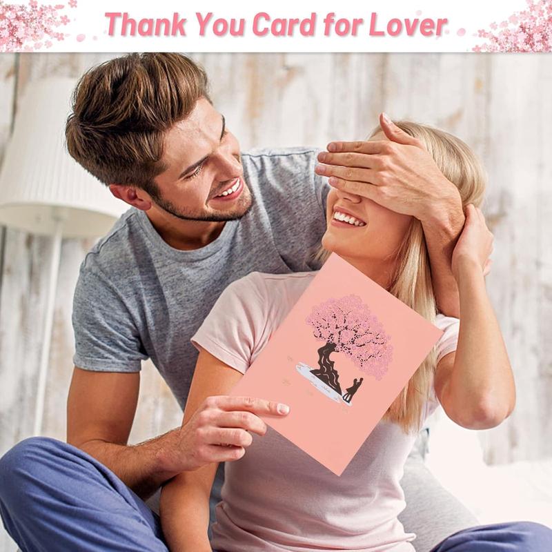 【Valentine’s Day Gift】3D Lovers Under Cherry Blossom Tree Pop-Up Card, Handmade Paper-Cut Greeting Card for Parties, Gifts & Romantic Weddings, Creative 3D Love Valentine’s Card, Holiday Gift