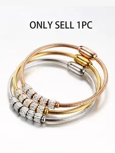 Elegant 3mm Rhinestone Snake Chain Bracelet, Stainless Steel Magnetic Clasp, 18k Bangle, Fashionable Jewelry for Women