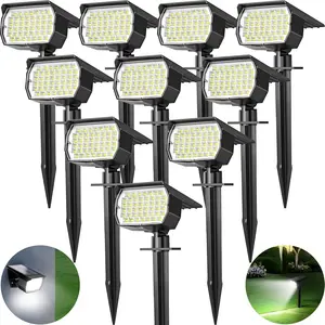 Solar Spot Lights Outdoor 10 Pack, [46 LED/3 Modes] Solar Landscape Spotlights , 2-in-1 Auto On/Off Solar  Lights for Outside Yard Garden Wall Pathway(Cool White)