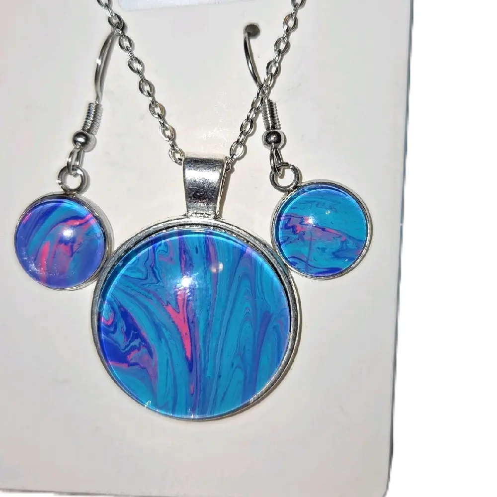 Acrylic Paint Pendant and Earrings Set-  0207