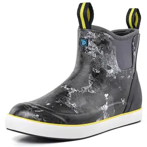 TruDave Mens Deck Boots, Waterproof Rain Boots for Men, Anti-Slip Ankle Rubber Boots for Mens Fishing Boating Size 6-14 Lightweight Comfortable Camo-Midnight