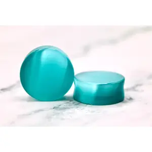 Aqua Blue Cat's Eye Glass Plugs Double Flare Pair 3mm-51mm