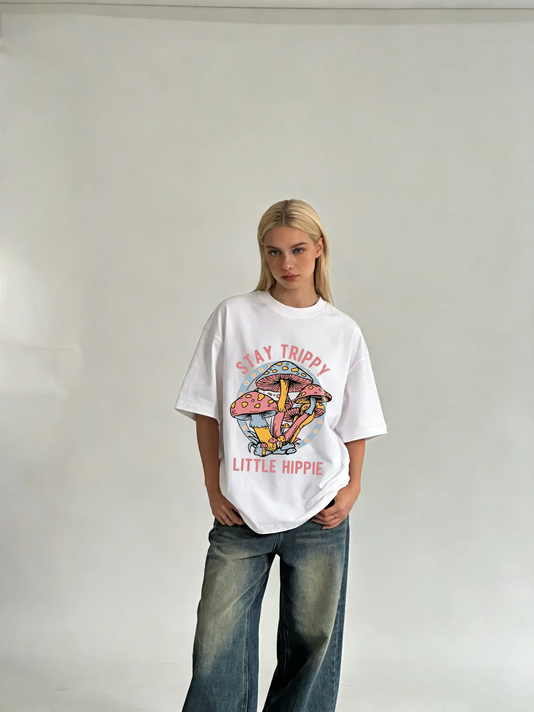Men's Graphic T-shirt, Retro Mushroom Print Cotton Tee, Breathable Oversized Basic Top, Baggy Fit for Casual Office Wear