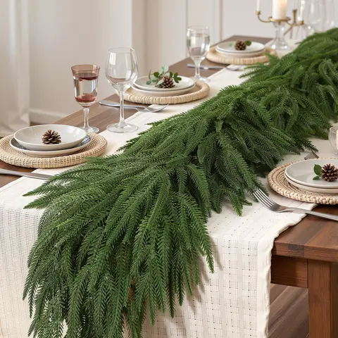 SHareconn 6/9/12/18FT Real-Touch Greenery, Classic Faux Norfolk Branchs Christmas Garlands - PE Plastic, Decorative Xmas Ornament for Mantle, Window, Wall Hanging, Kid Room, Indoor-Outdoor Decor