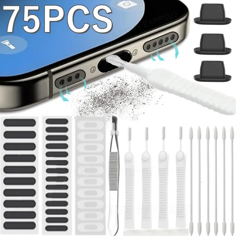 Universal Mobile Phone Speaker Dust Plug Mesh Sticker for Smartphone iPhone 17 16 Pro Samsung Mi Charging Port Protector Cleaning Brush Kit Cleaner Cleaning Tool Set