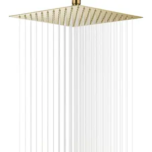High Pressure Square Shower Head 12 Inches Large Stainless Shower Heads Thin Rainfall Bath Shower 1/2 Connection Brushed Gold Shower Head