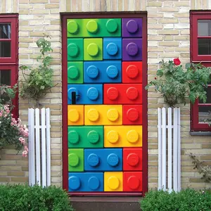 2pcs Colorful Building Block Wall Stickers Cartoon Lego Style Self Adhesive Wallpaper for Kids Room Decoration Nursery Kindergarten Bedroom Background Wall Decor Removable Stickers for Boys and Girls Ro