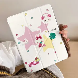 Rabbit Diary Cute Cartoon Case Flip Cover For iPad 10th 11th A16 109 Air 11 13 M2 M3 Mini 6 Pro 11 7th 8th 10.2 Air 4 Air 4 Air 4 Air10.9 Pro 12.9 Samsung Galaxy Tab Redmi Xiaomi Pad Huawei MatePad Auto SSleep Awake Pencil Slot