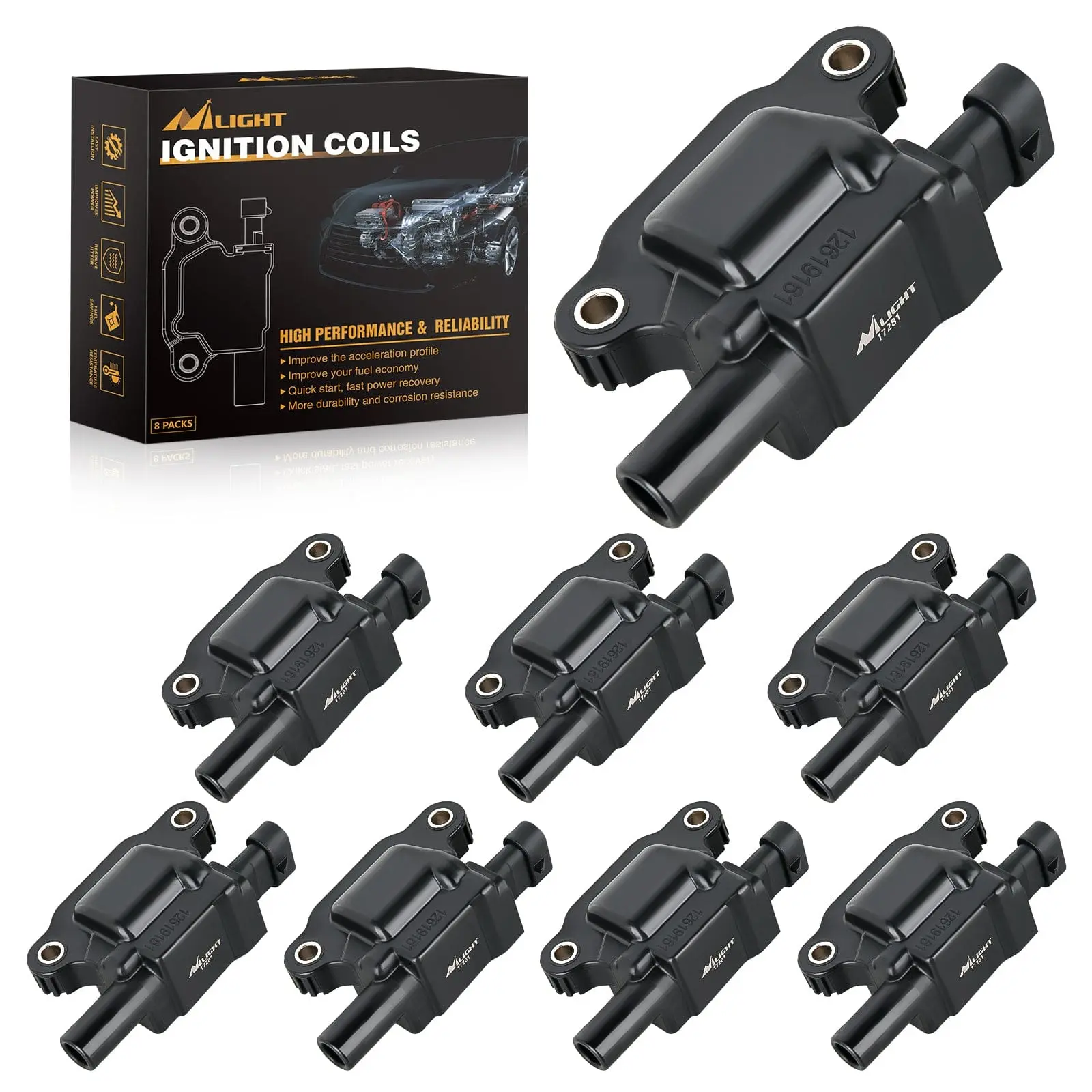 Nilight 8pcs Ignition Coil Pack UF413 Automotive Motor Part Auto Accessories for Chevy, GMC, Cadillac, Pontiac, Buick GM Vehicles 5.3-6.0L V8 Engine Repair, High Energy Replacement