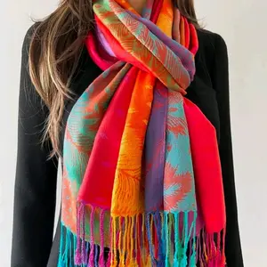 Shawl Scarf Double Side Rainbow Silky Exotic Tropical Colorful
