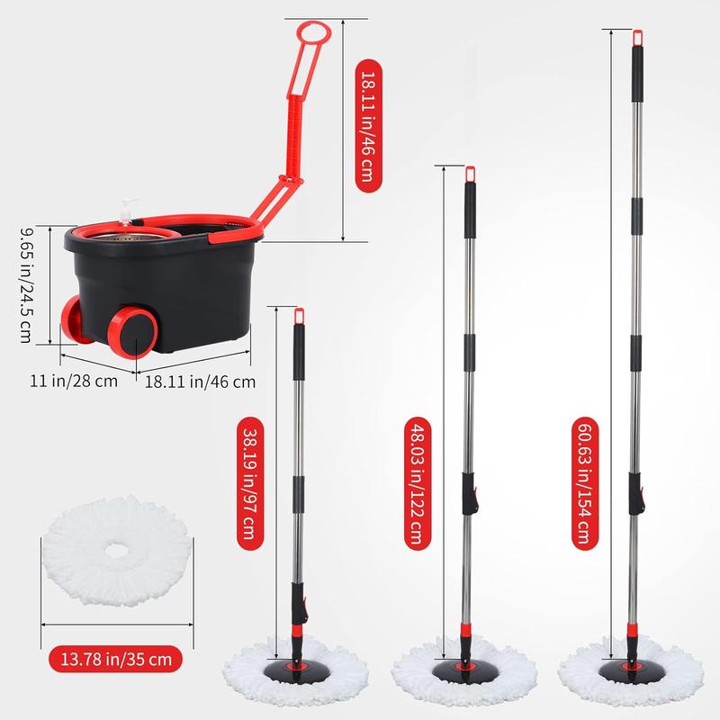 Colorful 360° Spin Mop and Bucket Set with 3 Microfiber Refills 61in Stainless Steel Adjustable Extendable Pole Plastic Bucket for General Cleaning