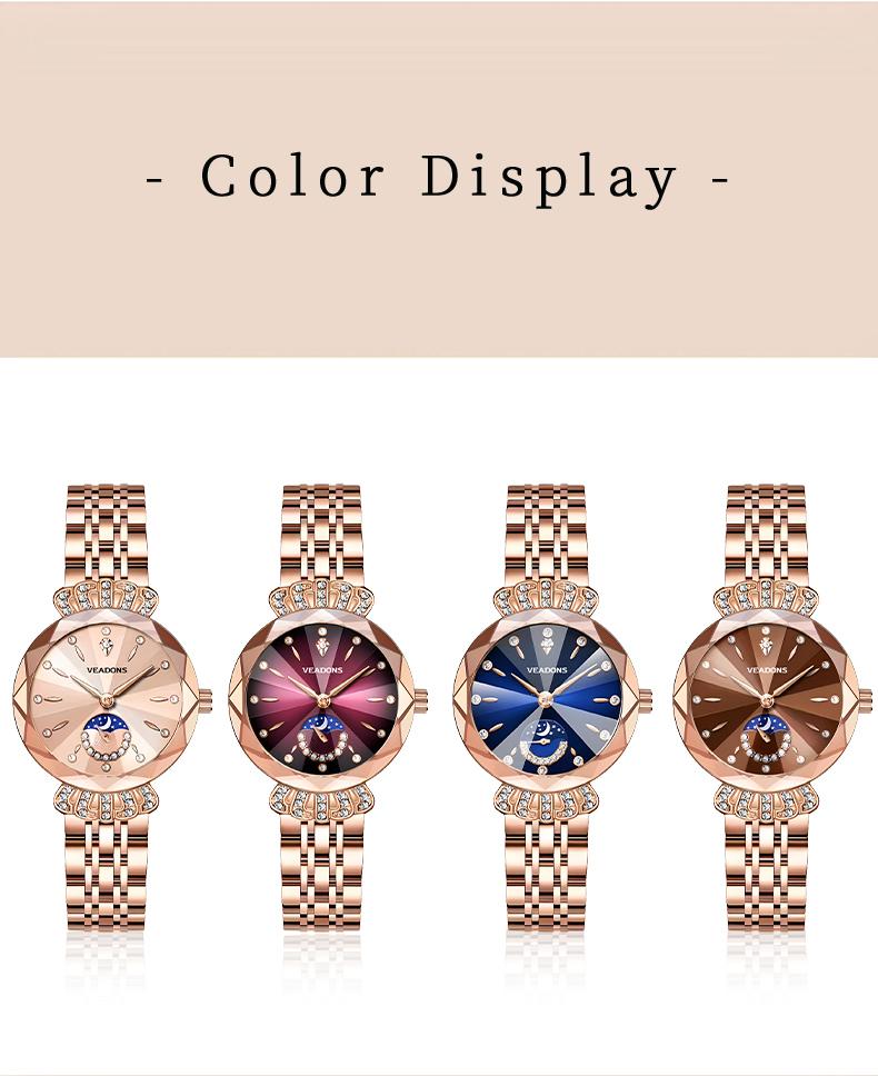 Ludmila Luxury Women's Jewelry Watch Diamond Cut Crystal Stainless Steel Waterproof Moon Star Sun Design Elegant Wristwatch Anniversary Gift for Her