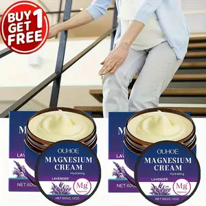 OUHOE Magnesium Cream with Lavender Extract, Hyaluronic Acid & Plant Squalane - Fast-Absorbing Muscle & Hydration Cream, Long-Lasting Moisturizer ,Dry Light Beige - Buy 1 Get 1 Free, Gentle for Sensitive & All Light Beige Types, 60g with Plant Squalane