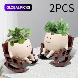 Cartoon Design Resin Vase, 1pc/2pcs Cute Chair Design Vase with Drain Hole, Decorative Flower Pot for Home Office Desk, Home Decor Ornament