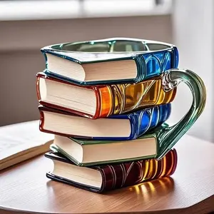 Hot Painted Book Mug Resinz Novelty 3D Painted Books Coffee Mug Unique Colorful Resin Books Stack Coffee Cup Collection Gifts