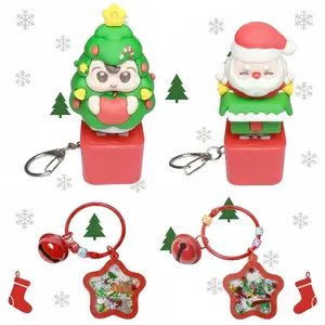 2PCS Christmas Fidget Keychain Gift Set – LED Singing Santa & Christmas Tree + Glitter Star Bell Pendant  Stress Relief Toy & Holiday Gift