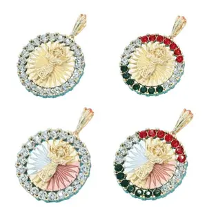 4 Colors - 14K Gold Plated - Divino Niño Jesus - Divine Child Baby Jesus Bling Crystals Figaro Rope Cuban Necklace Religious Jewelry