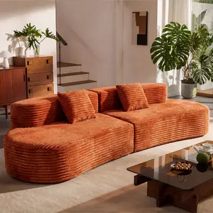 Boneless Sofa Couch 108.6-inch curved combination sofa with a modern cloud pattern design, made without a frame using compression technology, comes with two pillows and is ideal for living rooms or offices. Brick red