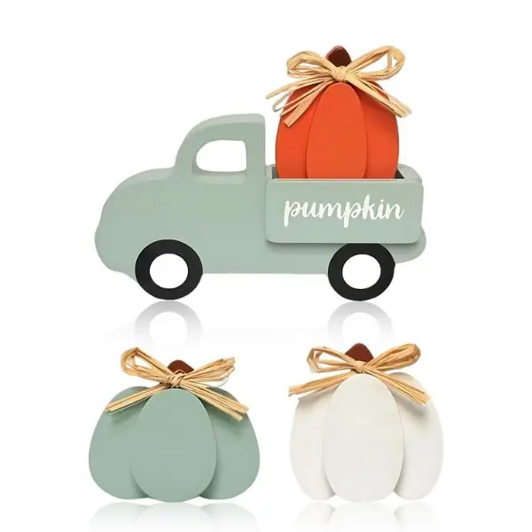 Fall Decorations for Home - 4 Pcs Thanksgiving Pumpkin Wooden Sign Centerpieces for Table, Tray Decor for Autumn Thanksgiving Harvest