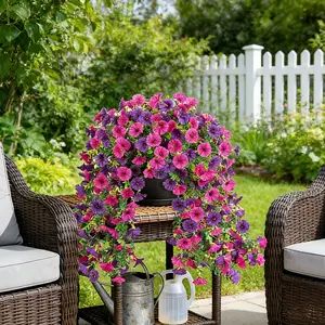 4 Pcs Front Door Hanging Artificial Flower Plants, Outdoor Spring Decoration, UV Resistant, for Porch, Patio, Garden, Yard