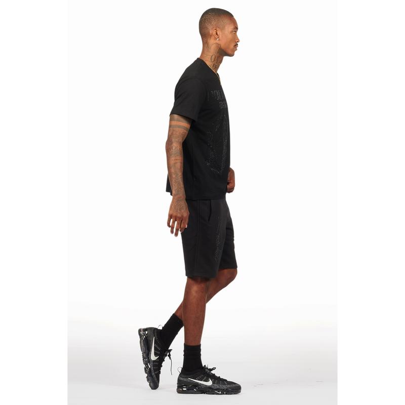Ridley Black/Black Rhinestone T Shirt Short Set