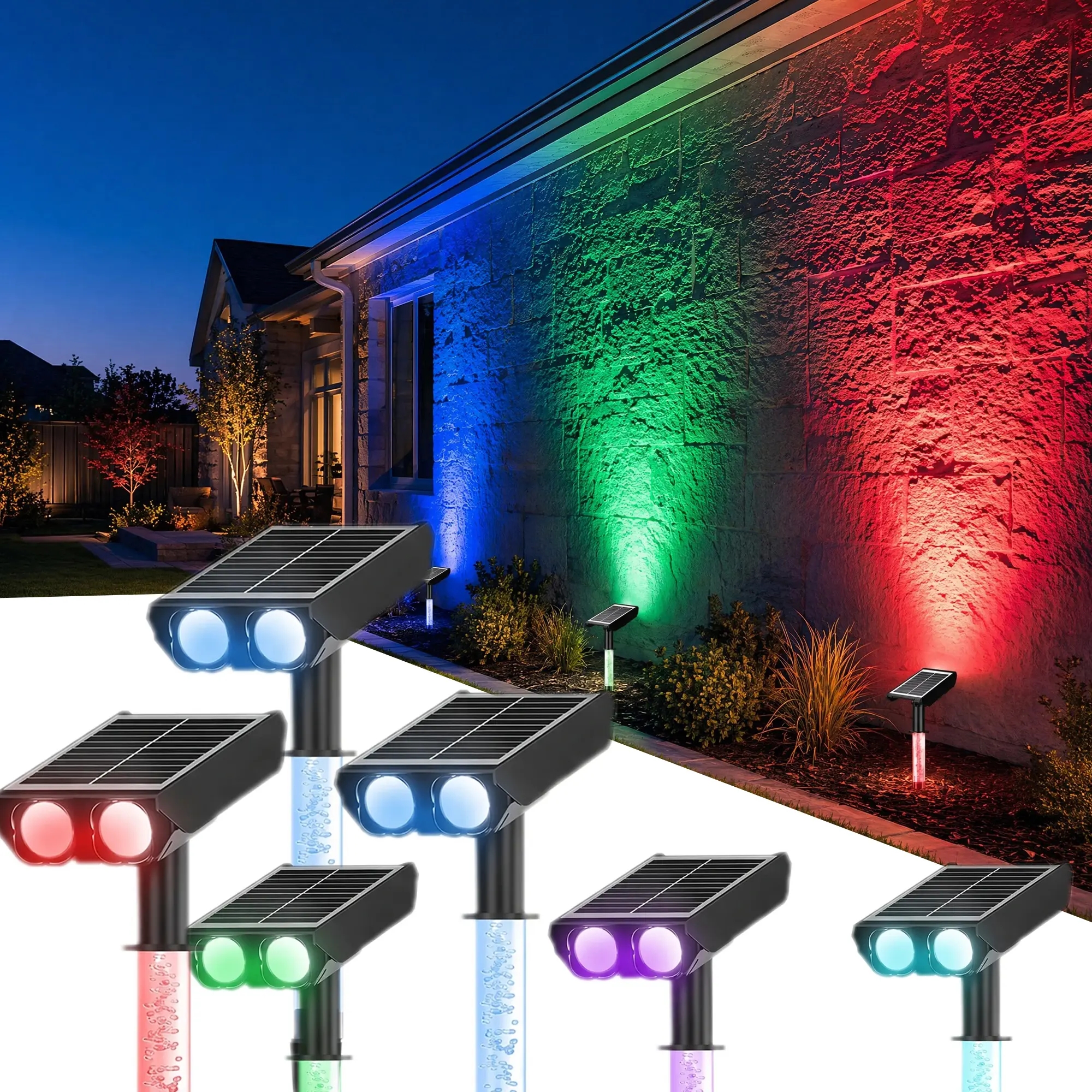 Solar Lights Outdoor Waterproof IP65, StarRay RGB Solar Spot Lights Outdoor, Color Changing Outdoor Solar Lights for Yard, Garden, Pathway, Holiday Decor - Trending Super Bright Auto On/Off Landscape Lighting for Patio & Walkway