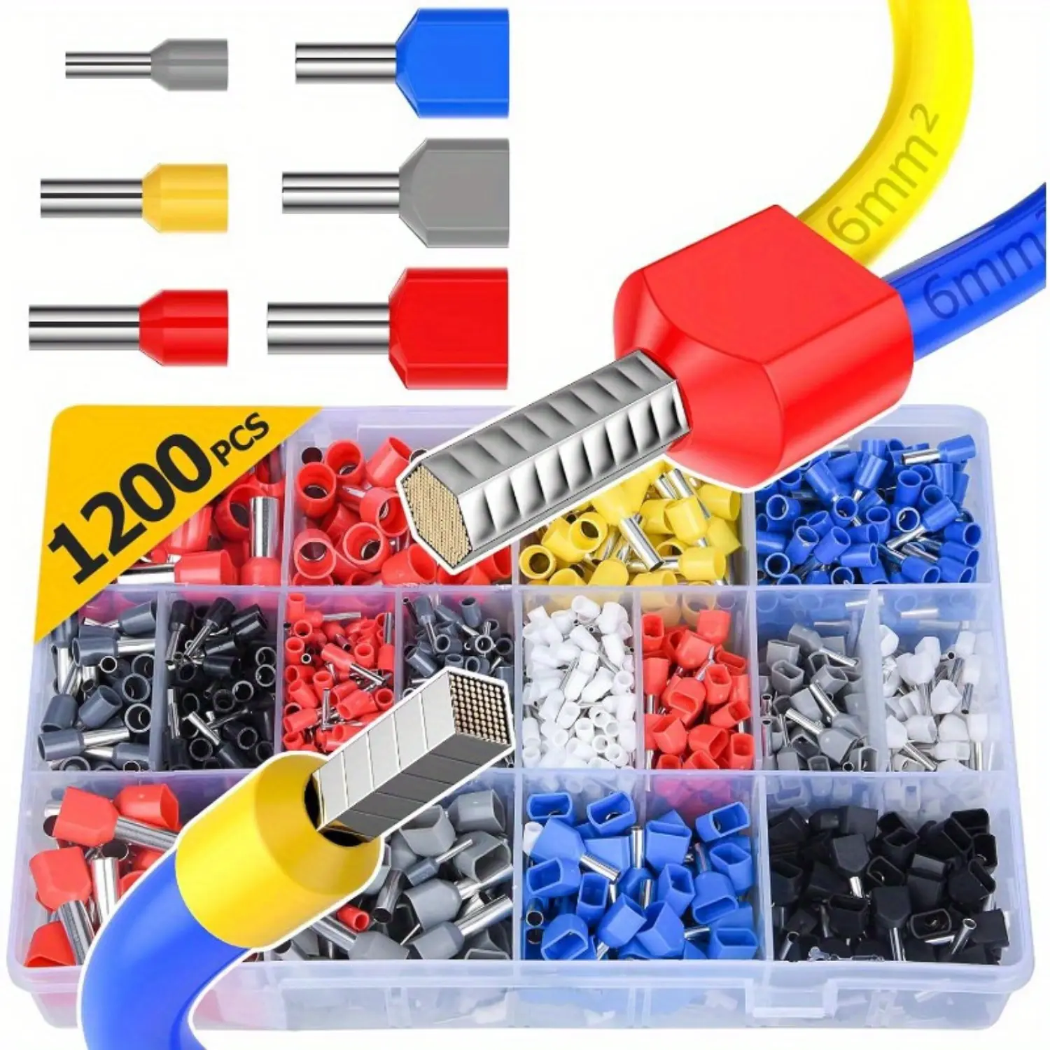 1200Pcs Wire Ferrule Kit,  900 Single Terminal Connector and 300 Double Wire Terminals, Insulated Cord Pin End Terminal Great Assortment Ferrules Kit