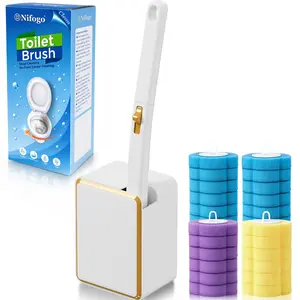 Square Gold Rim White Toilet Brush Set,Powerful Cleaning, Disposable Toilet Cleaner,with 24 Toilet Wand Refills (12 Ocean, 6 Lemon, 6 Lavender), for Toilet Bowl Cleaners,Bathroom Cleaning,Essential Tools for Summer Home Cleaning