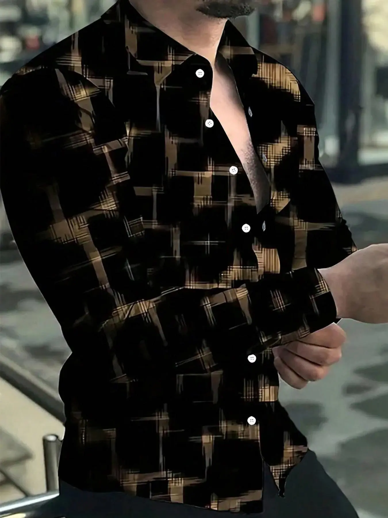 Men's Button Front Design Shirt, Button Down Shirts, Regular Fit Casual Fitted Button Collared Long Sleeve Plaid Top for Daily Wear, Casual Business Plaid, Men's Clothes for All Seasons