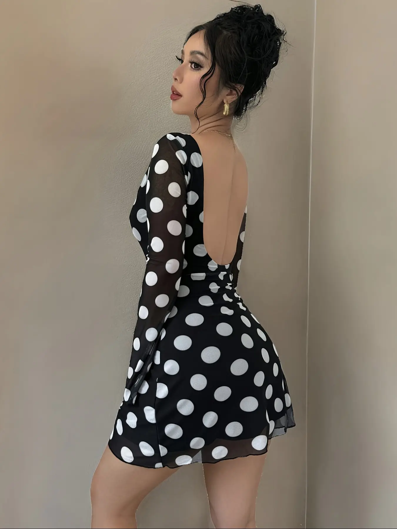 Women's Polka Dot Backless Dress, Vintage Style Long Sleeve Mesh Sheer, Slim Fit Short Bodycon Skirt for Party Night Out, Evening Party Dresses - TikTok Shop Women's Polka Dot Backless Dress, Vintage Style Long Sleeve Mesh Sheer, Slim Fit Short Bodycon Skirt for Party Night Out, Evening Party Dresses - TikTok Shop