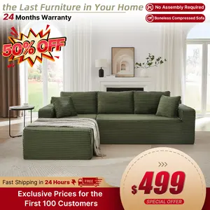 Corduroy Upholstered L-Shaped Cloud Couch - Durable Modular Sleeper Sofa with Deep Seat, Sponge and Pocket Spring, No Assembly Required for Living Room, Bedroom