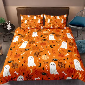 Halloween Cute Ghost Pumpkin Bedding Set, Decorative Bedding Set, Polyester Fabric, Includes Pillowcase(s), Room Decor, Holiday Gift Idea
