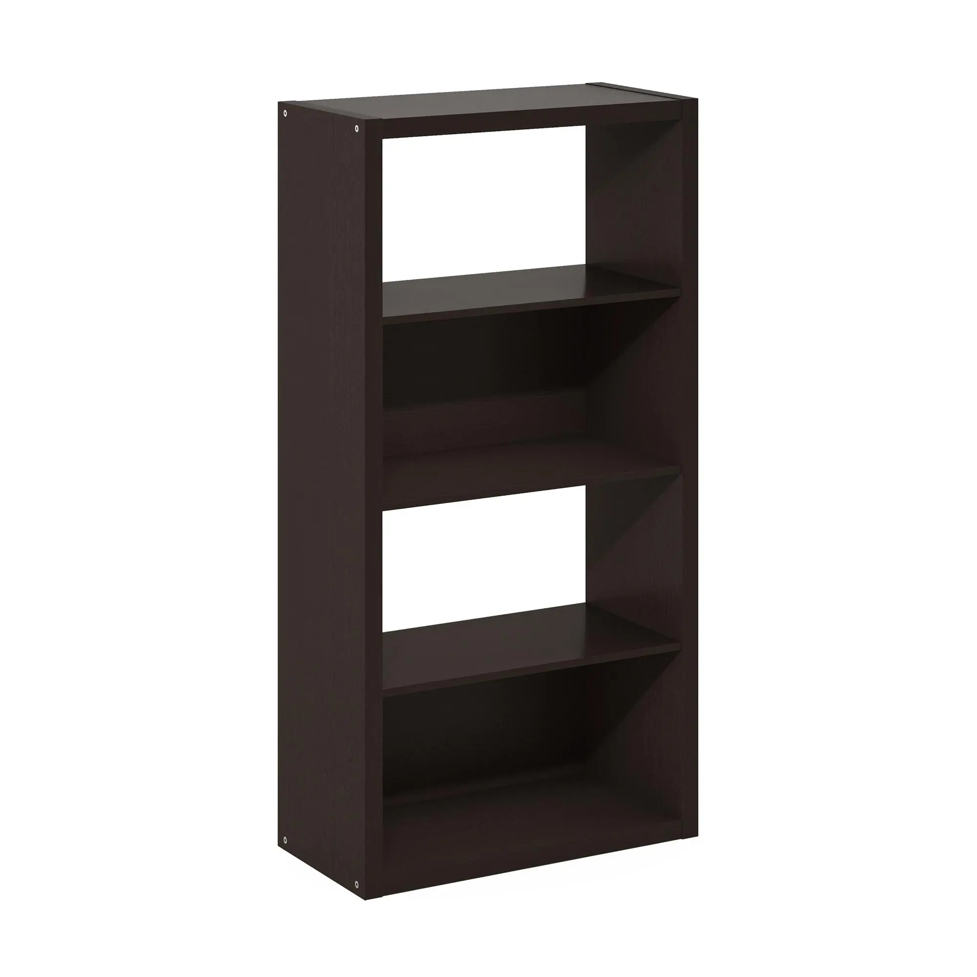 VIOLA 4-Shelf Composite Wood Open Bookcase - Stable, Space-Saving Contemporary Indoor Shelving, 11.3x23.2x45.4in Dark Oak, Minimalist Decluttering Book Nook, Clean Aesthetic Small Room Furniture