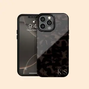 Custom Dark Tortoiseshell Initials Iphone 17 Air Case, Personalized Tort Case For Iphone 16 Pro Max, 15 Plus, 14, 13 Mini, 12, 11, x/xs, Xr