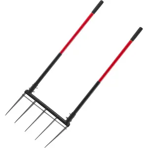 VEVOR Broad Fork, 5-Tine Pitchfork with Dual Fiberglass Handles, Heavy Duty Garden Fork, Ergonomic U-Shaped Design Broadfork Hand Tiller, Gardening Tool for Composting Transplanting Aeration steel mn bale