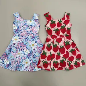 Girl Swim Dress Yoga Dress Strawberry Floral Beach Wear Quick Dry Dresses