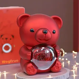 Wegfrue Eternal Love Bear Romantic Purple Teddy Bear with Preserved Rose & Necklace in Elegant Gift Box for Women Valentine's Day Weddings Mother's Day Anniversaries Birthdays Christmas Set  Flowers(Purple,Red,Pink)Birthday Cake Surprise Box